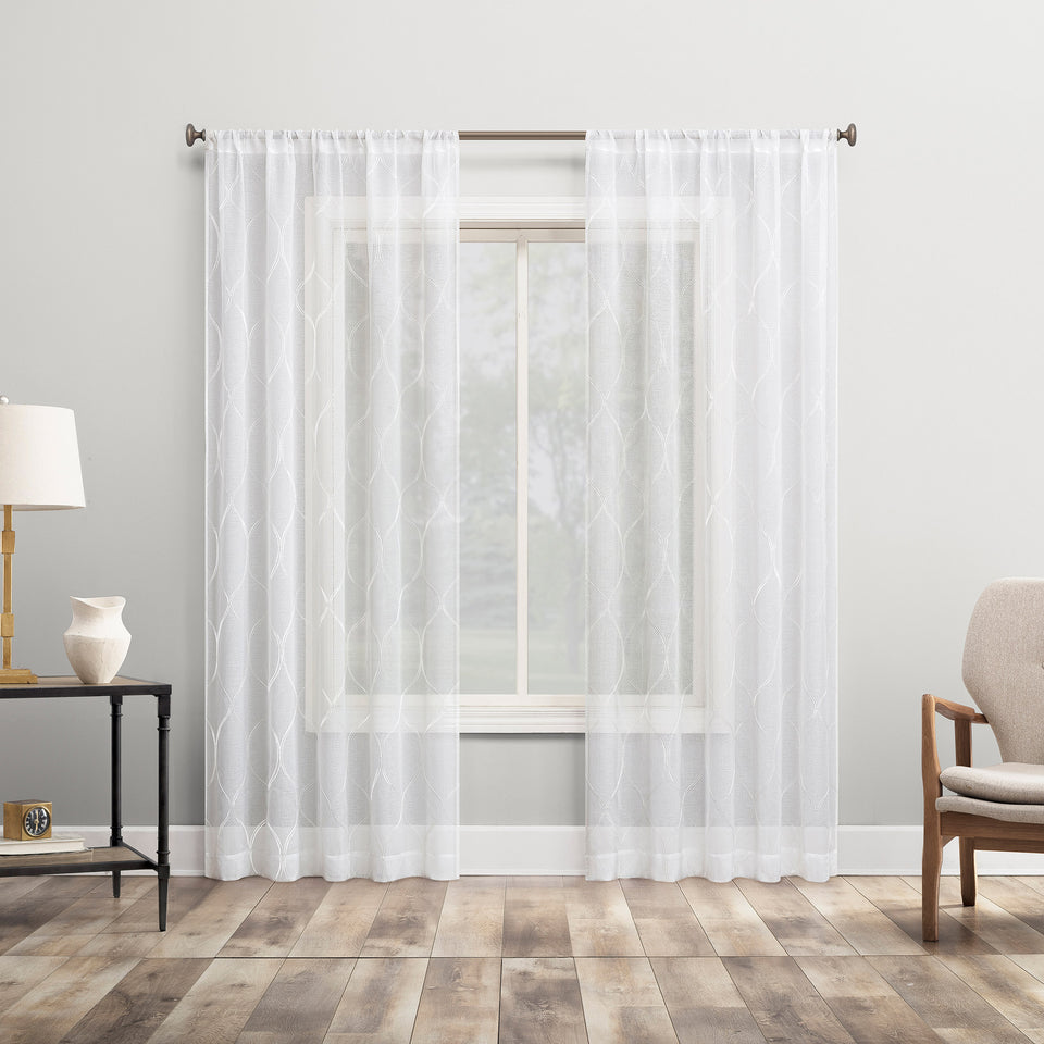 Portside Embroidered Trellis Sheer Curtains, 2-Pack