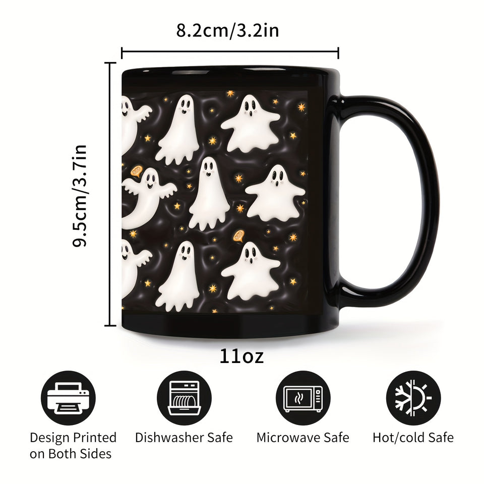 "Creepy Companion" Spooky Ghost Coffee Mug - 11Oz, Insulated Ceramic Cup For Hot & Cold Beverages, Perfect Halloween Gift For Friends, Family, And Coworkers Halloween Mug