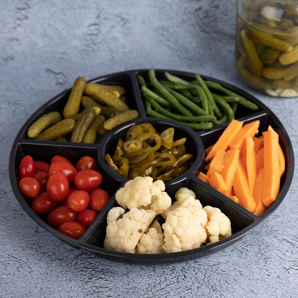 6 Sectional round Plastic Serving Tray/Platter (8, Black)