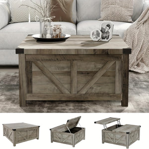 "35"" Farmhouse Lift Top Coffee Table with Storage, Wood Square Center Table with Charging Station & USB Ports, Large Hidden Space for Living Room, Bedroom, Home Office"
