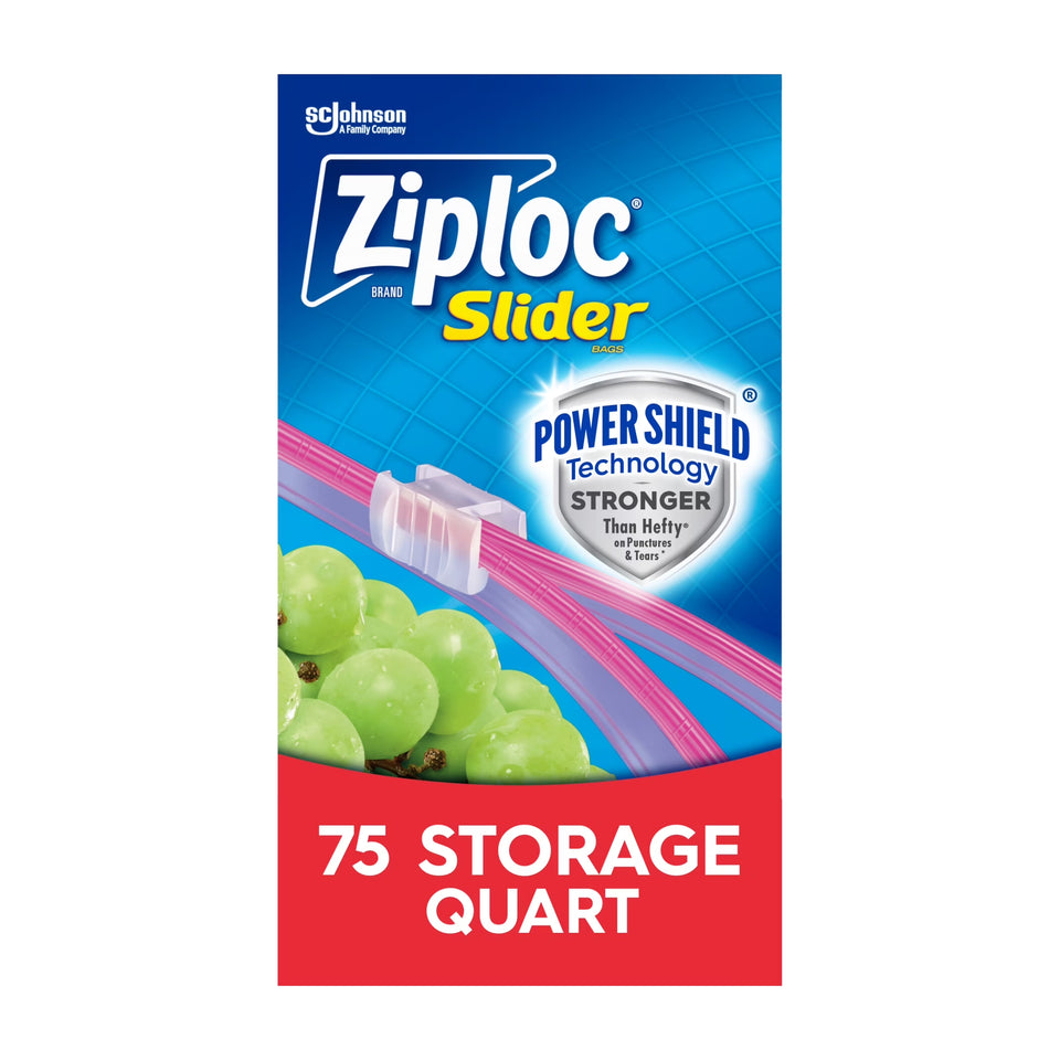 (4 Pack) ® Brand Storage Slider Quart Bags, Power Shield™ Technology, Expandable Bottom, 75 Count