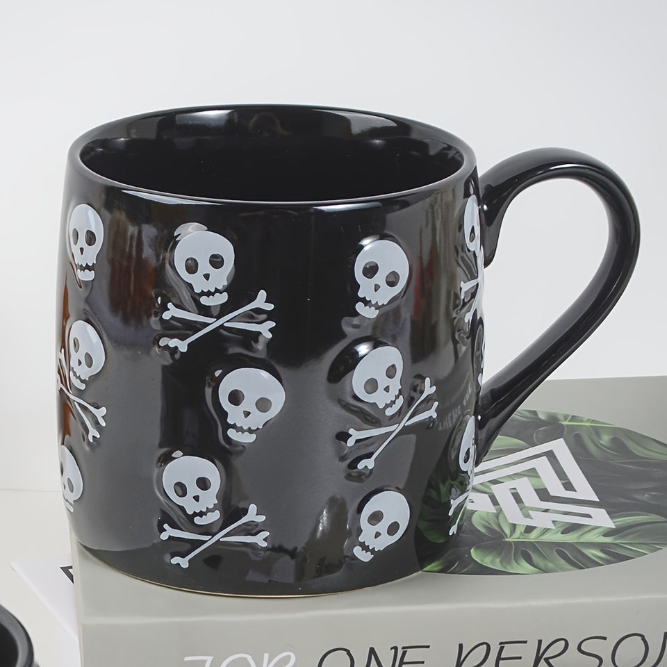 "Spooky Fun" Halloween Skull Ceramic Mug - 24Oz Large Capacity, Microwave Safe, Reusable Coffee & Beer Cup For Adults - Perfect Gift For Men & Women, Ideal For Halloween Decor