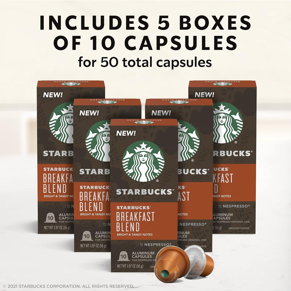 by Nespresso Original Line Medium Roast Breakfast Blend Coffee, 50-Count Espresso Pods