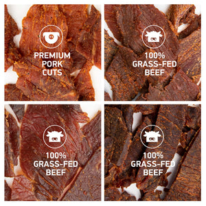 All Natural Beef Jerky and Pork Jerky Variety Flavors - Protein Packed Snacks Roasted for Maximum Flavor - Gluten Free - 2.7 Ounce (Pack of 4)