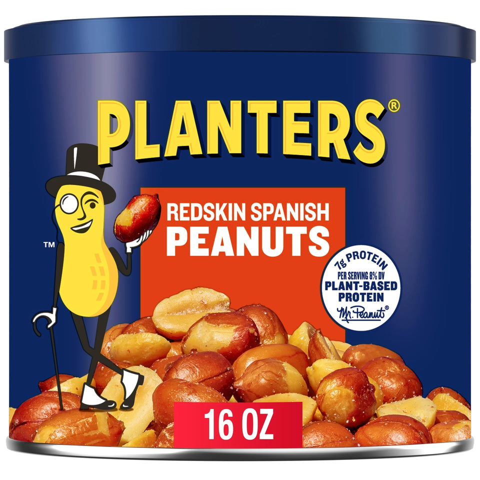 (6 Pack)  Redskin Spanish Peanuts, Roasted Salted Peanuts, Plant Based Protein, 12.5 Oz Steel Can