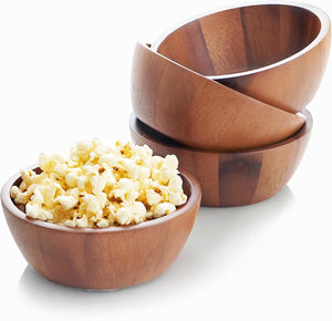 Set of 4 Acacia Wood Individual Serving Bowls for Salads, Fruits, Snacks, Nuts, Candy, 6 1/2" X 2 1/2"