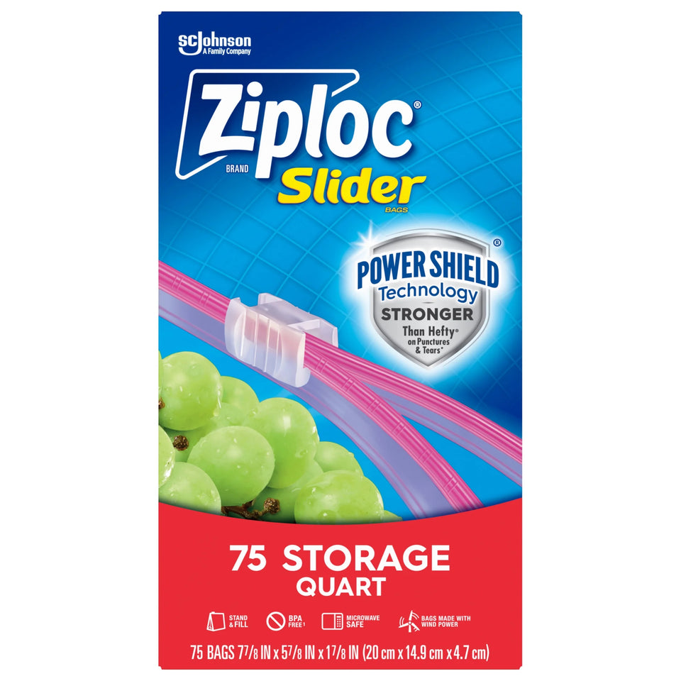 (4 Pack) ® Brand Storage Slider Quart Bags, Power Shield™ Technology, Expandable Bottom, 75 Count