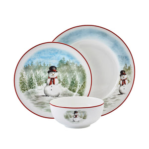 Snowman Enchantment 12-Piece Bone China Dinnerware Set