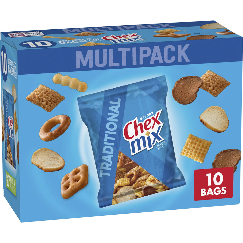 (4 Pack)  Traditional Snack Party Mix, Single Serve Snack Bags, Multipack, 17.5 Oz, 10 Ct.