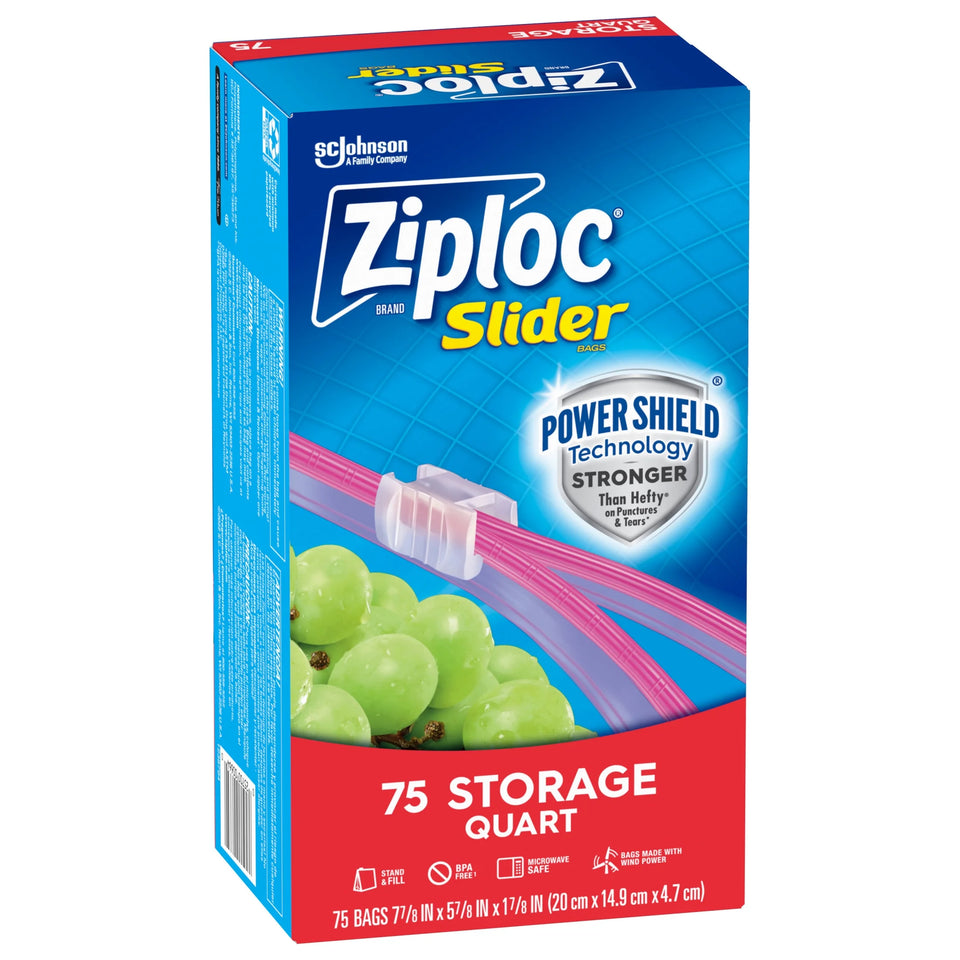 (4 Pack) ® Brand Storage Slider Quart Bags, Power Shield™ Technology, Expandable Bottom, 75 Count