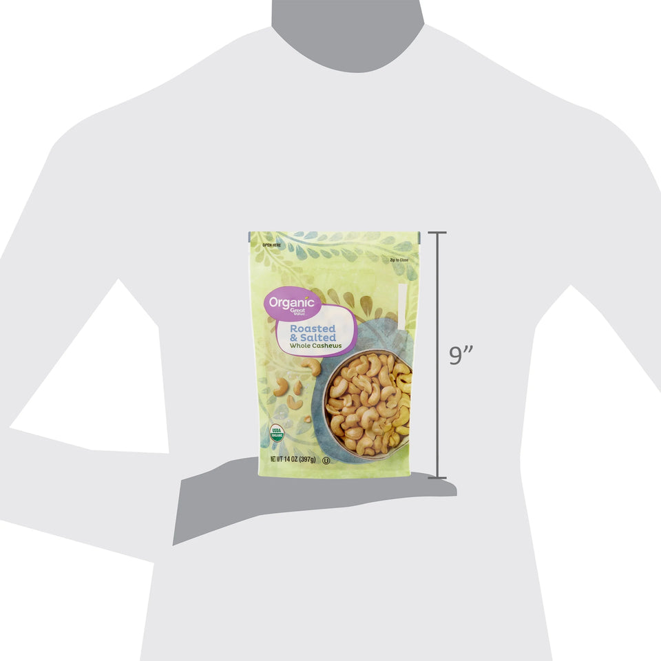(3 Pack)  Organic Roasted & Salted Whole Cashews, 14 Oz