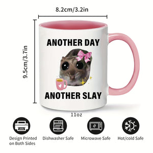 "Another Day, Another Slay" 11oz Ceramic Coffee Mug - Perfect for Summer or Winter Drinks - Hand Wash Only - Insulated for Hot or Cold Beverages - Great Gift for Coworkers, Friends, Moms, Wives - Pink Color