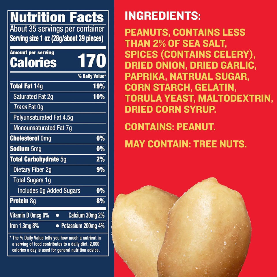 Peanuts, Lightly Salted Peanuts, Dry Roasted, Snacks for Adults, (6 Ct Pack, 2.2 Lb Containers)