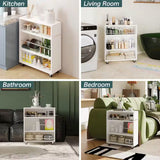 Movable Slim Storage Cart White Wooden Kitchen Cart with 3-Tier Adjustable Shelves Rolling Cart for Home Organizer