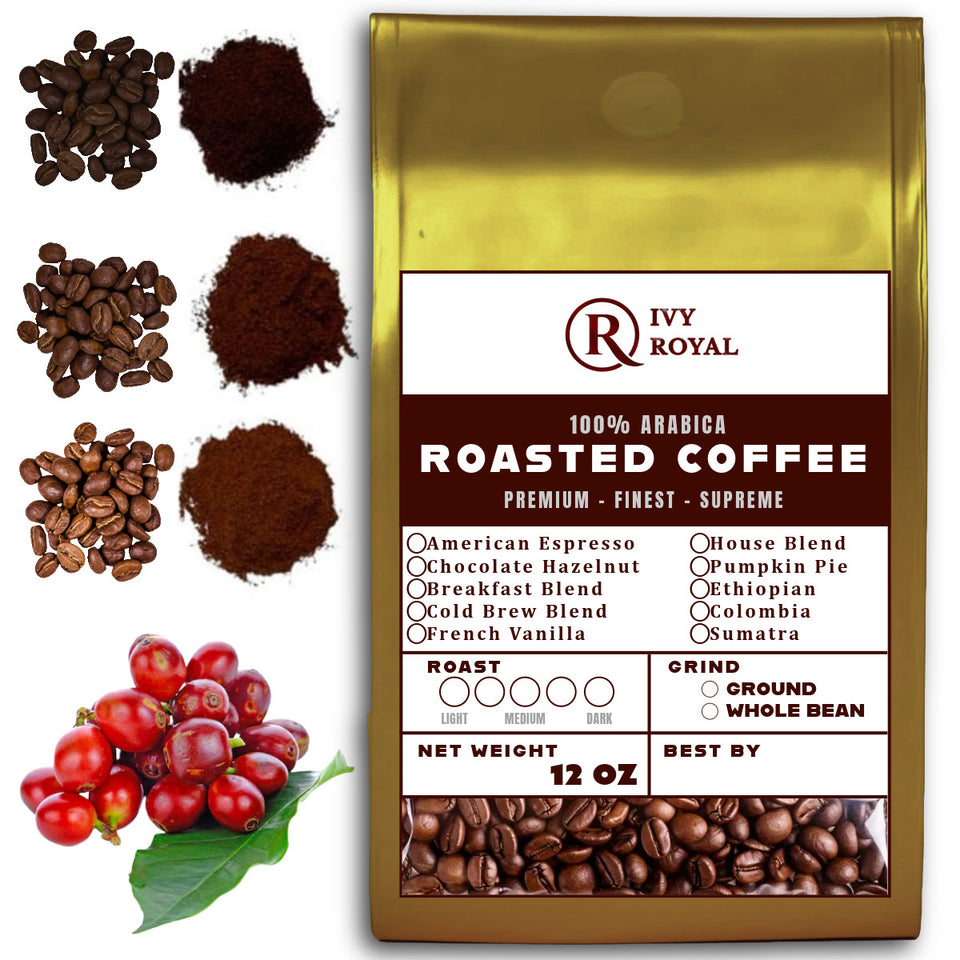 12 OZ Coffee Flavored & Nonflavored Organic Supreme Finest Premium American Espresso Breakfast Cold Brew House Vanilla Chocolate Hazelnut Pumpkin French Vanilla Ethiopia Colombia Sumatra Brazil more