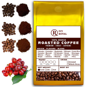 16 OZ Specialty Whole Bean and Ground Coffee Supreme Finest Artisan for Drips Cold Brew Espresso French Press Dark Medium Light Roast from Vanuatu Sumatra Ethiopia Brazil Kenya Colombia Guatemala Burundi Costa Rica East Java El Salvador Honduras etc