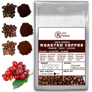 5LB Specialty Whole Bean and Ground Coffee Supreme Finest Artisan for Drips Cold Brew Espresso French Press Dark Medium Light Roast from Vanuatu Sumatra Ethiopia Brazil Kenya Colombia Guatemala Burundi Costa Rica Indonesia Java El Salvador Honduras etc