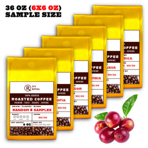 36OZ Random 6 x 6 OZ Sample Size Coffee Beans Roasted Espresso Coffee Supreme Finest Artisan Beans vary from Vanuatu Sumatra Ethiopia  Brazil Kenya Colombia Guatemala Burundi Costa Rica East Java El Salvador Honduras etc