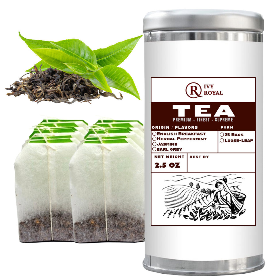 Tea Tins Flavored Nonflavored Organic Supreme Finest Premium Loose Leaf Bags English Breakfast Jasmine Herbal Peppermint Hibiscus Japan Sencha and more